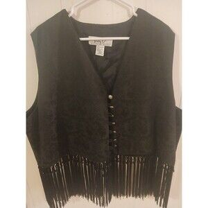 Vintage Kathryn Deene Vest Womens 22/24 Black Floral Tassel Fringe Whimsigoth